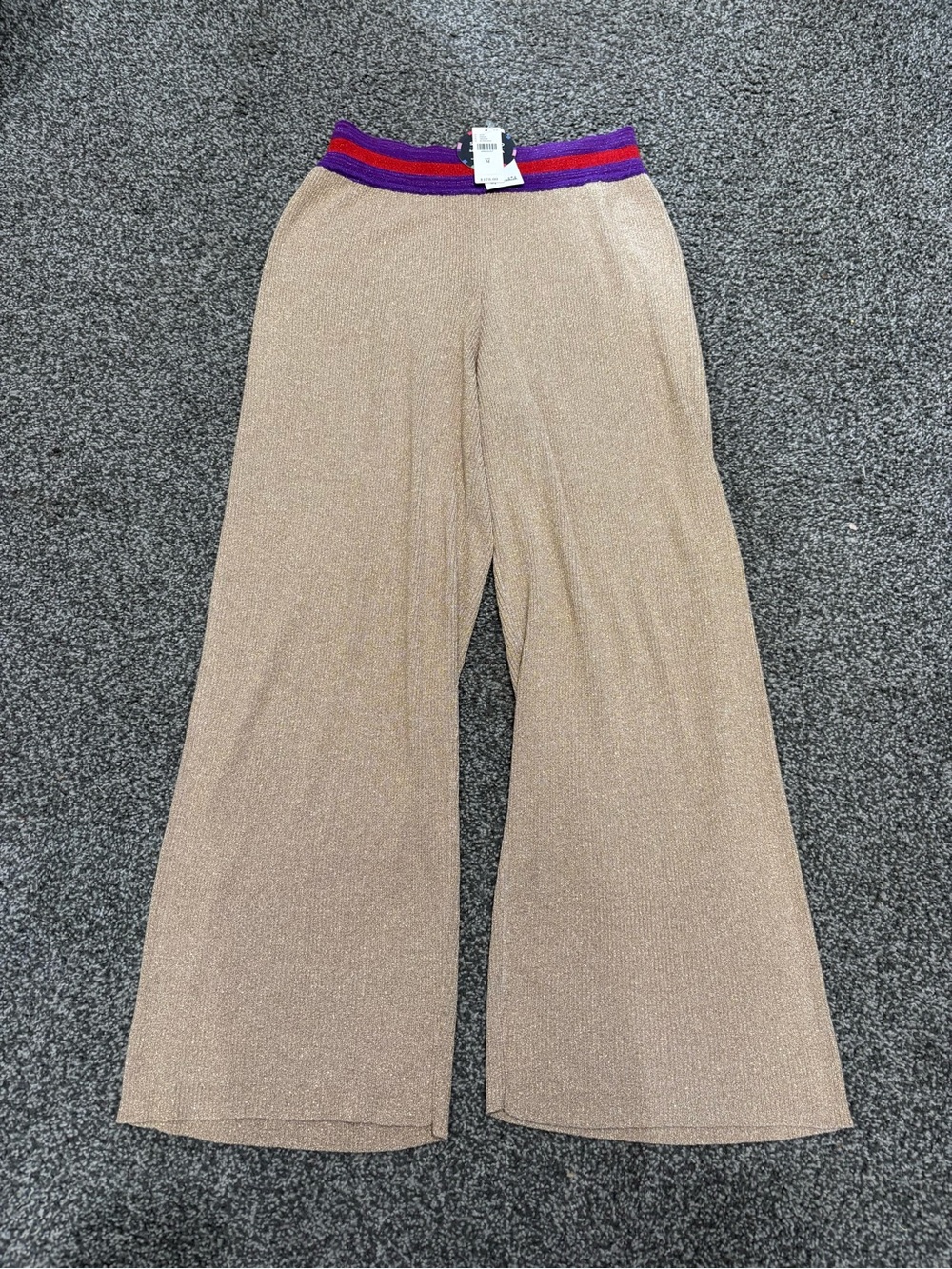 Splendid Gold Shimmery Knit Pants with Red and Purple Waistband